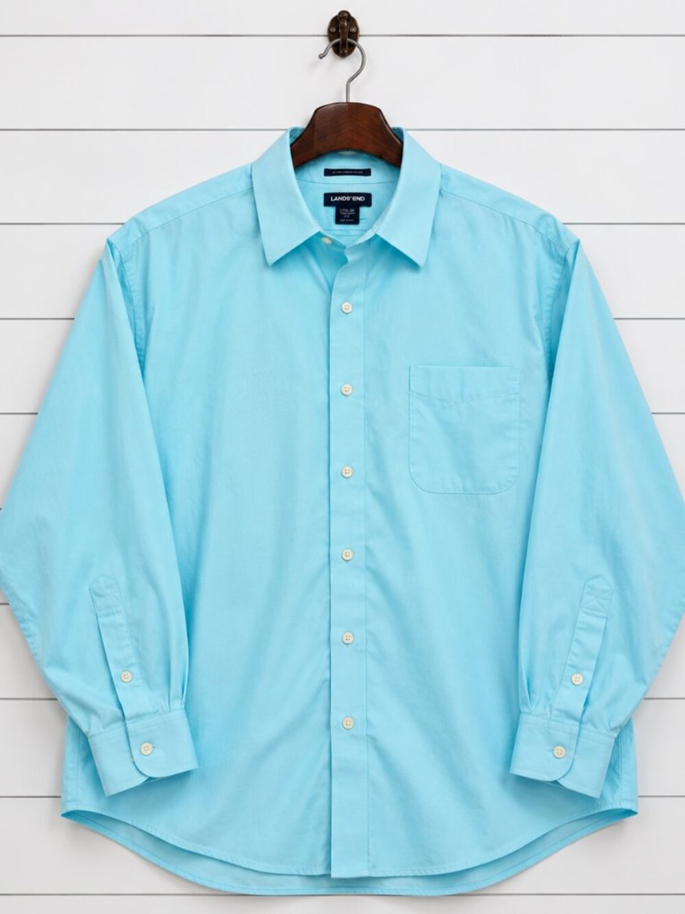 Lands’ End Supima Pinpoint Dress Shirt Men’s 17.5-35 Tailored Fit Aqua Blue